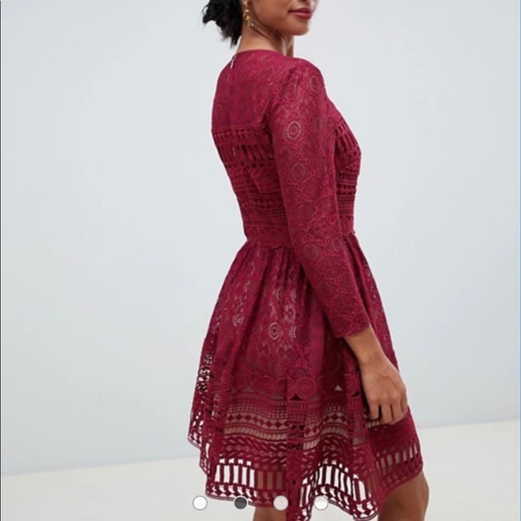New Burgundy Lace and Crochet Skater Dress, Size S - Picture 2 of 5